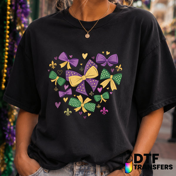 Mardi Gras Coquette Bow Heart Fleur De Lis – DTF Transfer (view 1 of 2) – by Perfect DTF Transfers – Premade DTF Transfers...