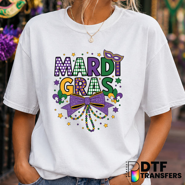 Mardi Gras Coquette Bow – Mardi Gras DTF Transfer (view 1 of 2) – by Perfect DTF Transfers – Premade DTF Transfers – Mardi...