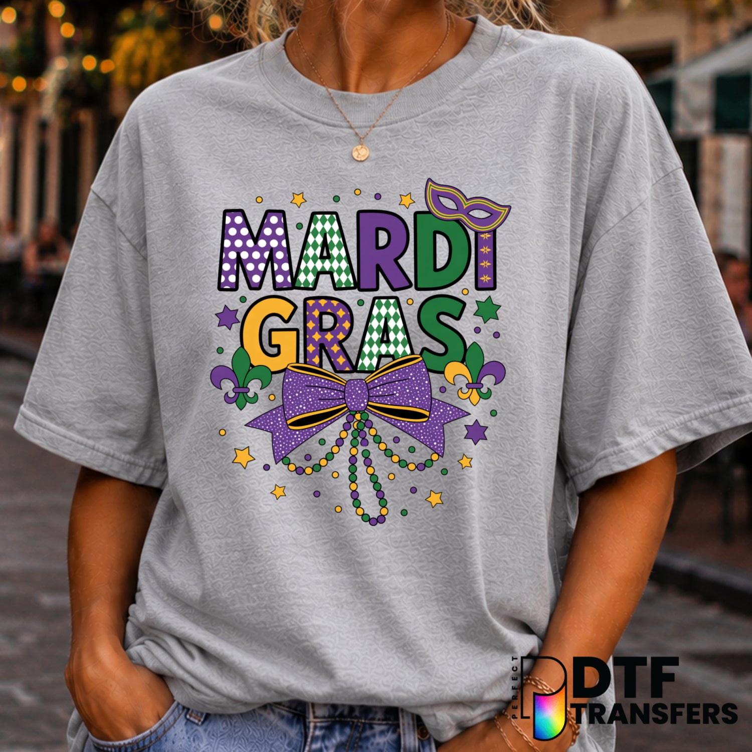 Mardi Gras Coquette Bow – Mardi Gras DTF Transfer (view 2 of 2) – by Perfect DTF Transfers – Premade DTF Transfers – Mardi...