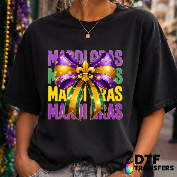 Mardi Gras Coquette Bow With Fleur De Lis DTF Transfer (view 1 of 2) – by Perfect DTF Transfers – Premade DTF Transfers –...