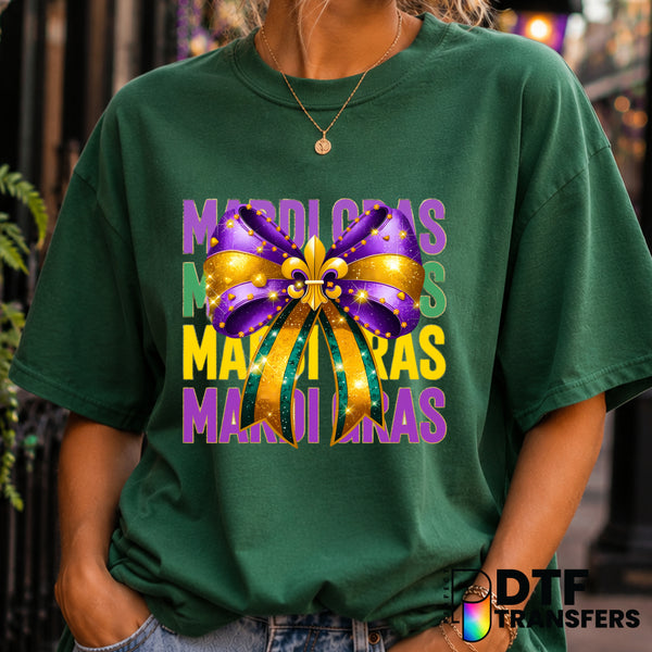 Mardi Gras Coquette Bow With Fleur De Lis DTF Transfer (view 2 of 2) – by Perfect DTF Transfers – Premade DTF Transfers –...