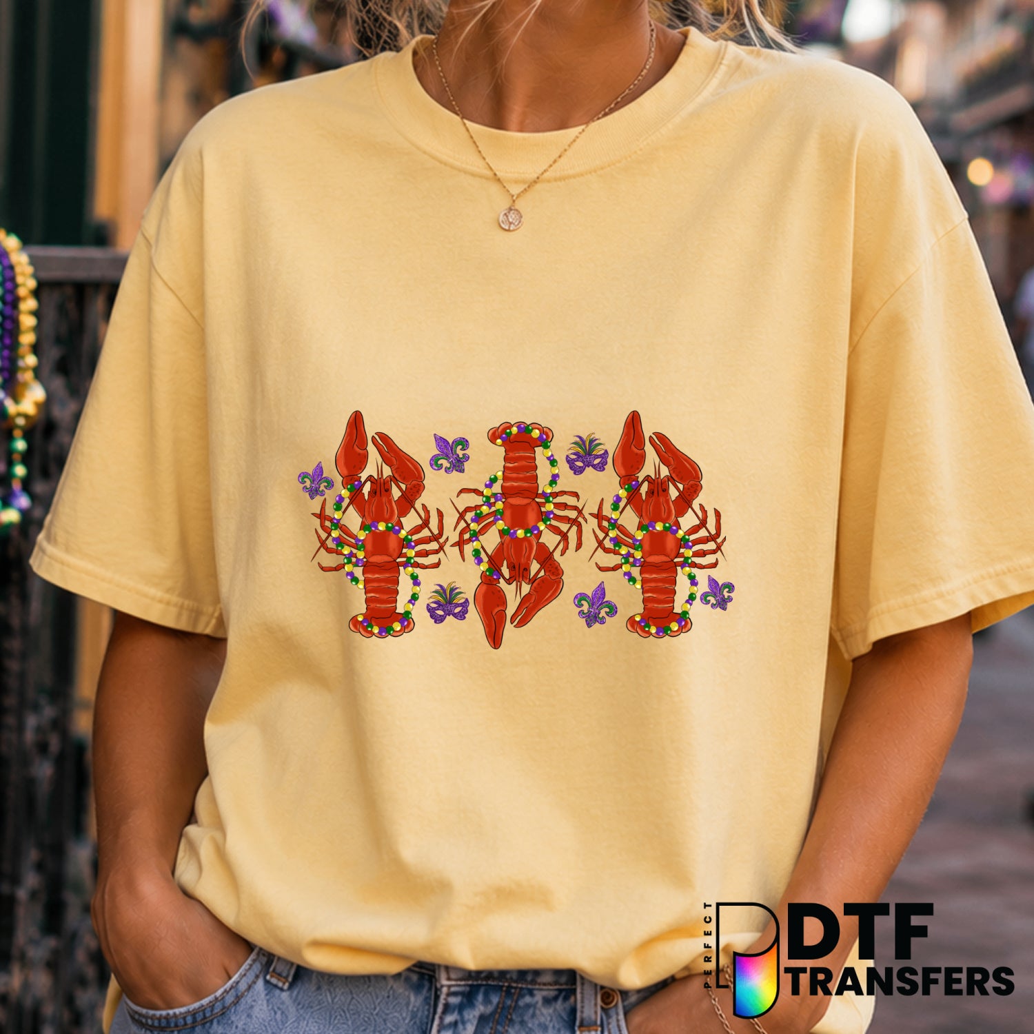 Mardi Gras Crawfish Beads Leopard Fleur De Lis DTF Transfer (view 1 of 2) – by Perfect DTF Transfers – Premade DTF Transfe...