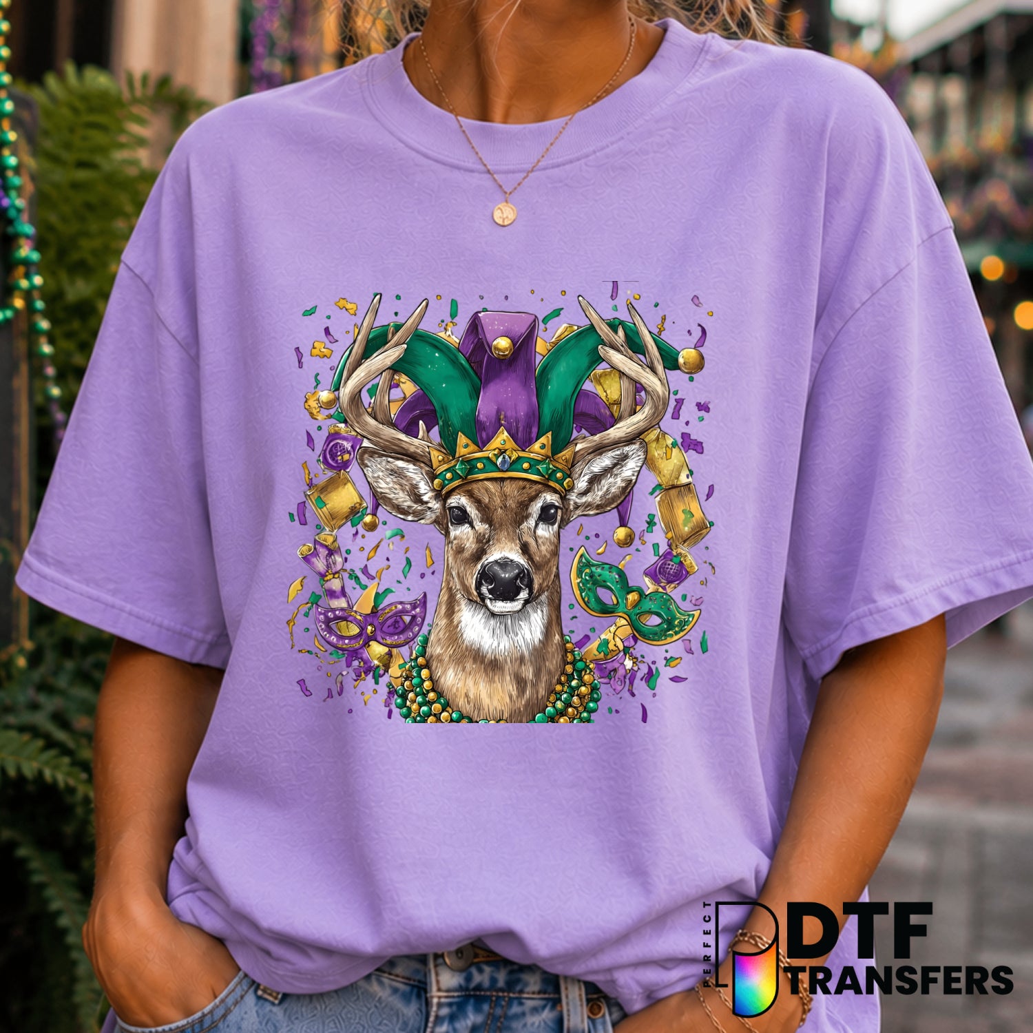 Mardi Gras Deer Hunting Mask DTF Transfer (view 1 of 2) – by Perfect DTF Transfers – Premade DTF Transfers – Mardi Gras, F...