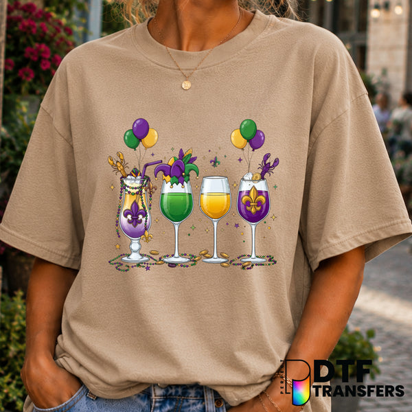 Mardi Gras Drinks and Crawfish Louisiana Sparkle – Mardi Gras DTF Transfer (view 1 of 2) – by Perfect DTF Transfers – Prem...