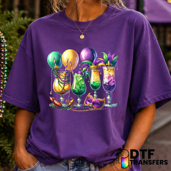 Mardi Gras Drinks – Mardi Gras DTF Transfer (view 2 of 2) – by Perfect DTF Transfers – Premade DTF Transfers – Mardi Gras,...