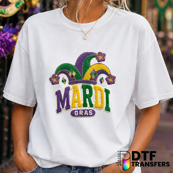 Mardi Gras Faux Crochet Varsity Arch Floral – DTF Transfer (view 2 of 2) – by Perfect DTF Transfers – Premade DTF Transfer...