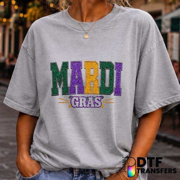Mardi Gras Faux Glitter Varsity Arch – DTF Transfer (view 1 of 2) – by Perfect DTF Transfers – Premade DTF Transfers – Mar...