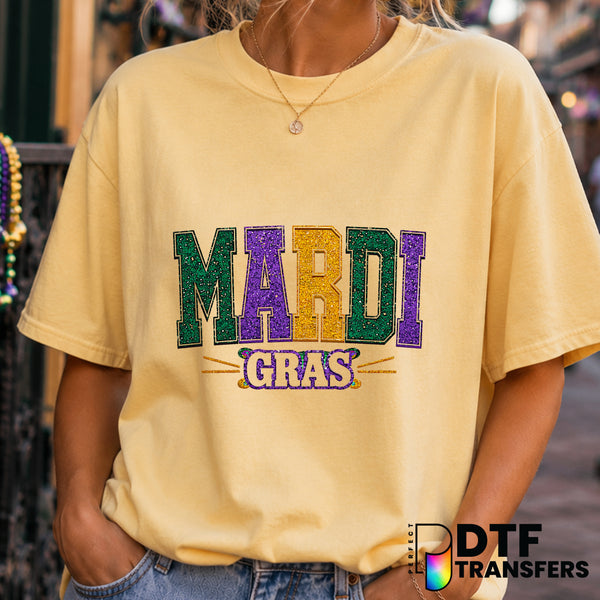 Mardi Gras Faux Glitter Varsity Arch – DTF Transfer (view 2 of 2) – by Perfect DTF Transfers – Premade DTF Transfers – Mar...