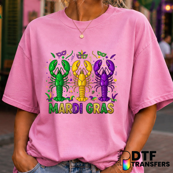 Mardi Gras Festive Crawfish – Mardi Gras DTF Transfer (view 1 of 2) – by Perfect DTF Transfers – Premade DTF Transfers – M...