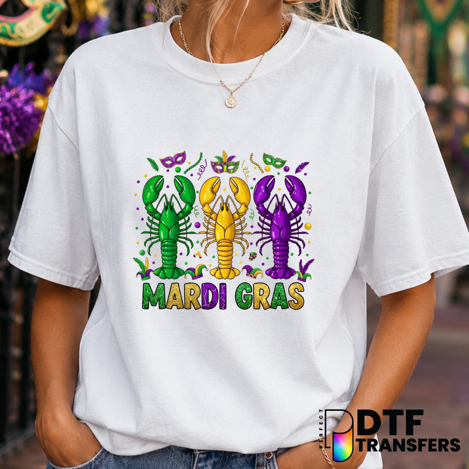 Mardi Gras Festive Crawfish – Mardi Gras DTF Transfer (view 2 of 2) – by Perfect DTF Transfers – Premade DTF Transfers – M...