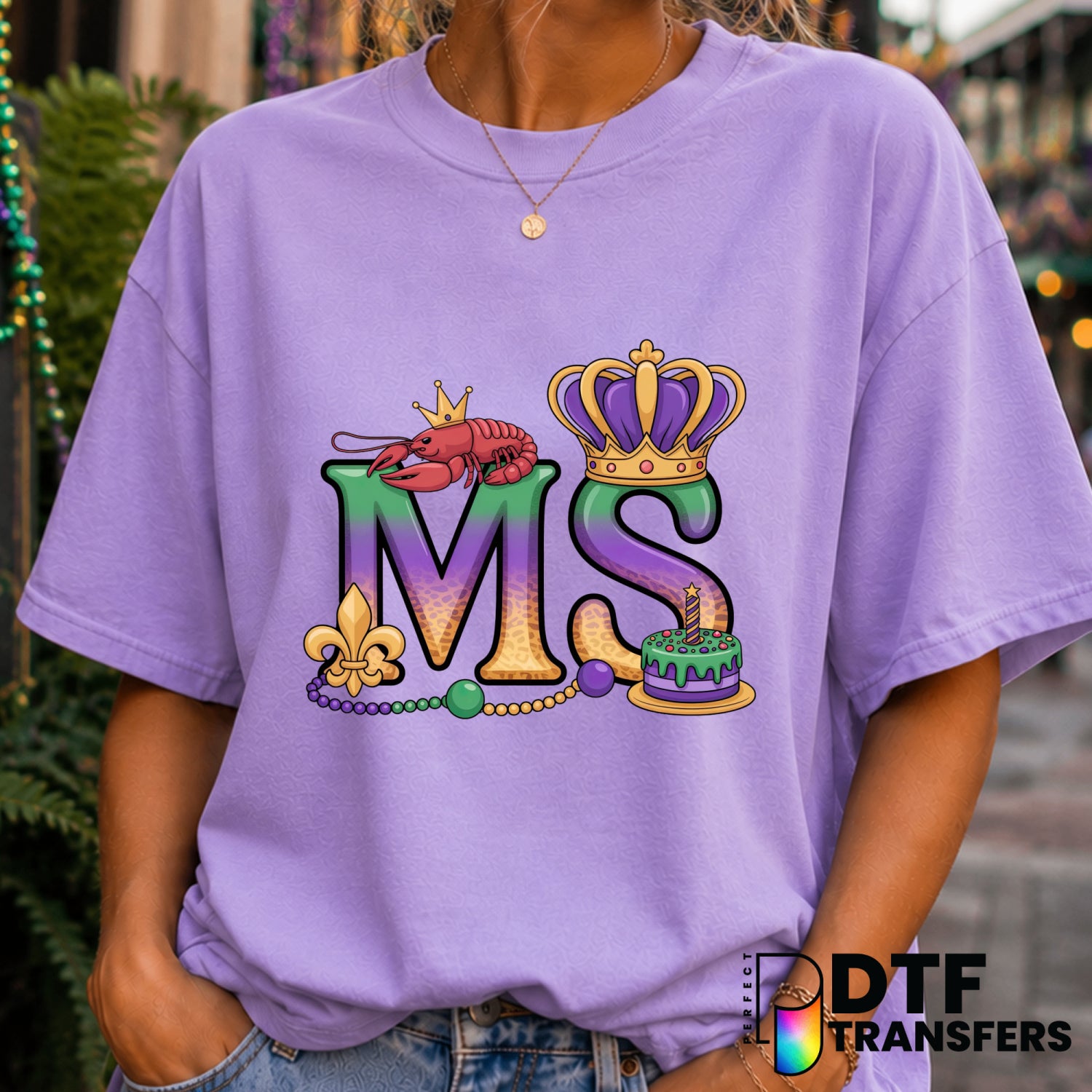 Mardi Gras Leopard Mississippi Crawfish Beads – Mardi Gras DTF Transfer (view 1 of 2) – by Perfect DTF Transfers – Premade...