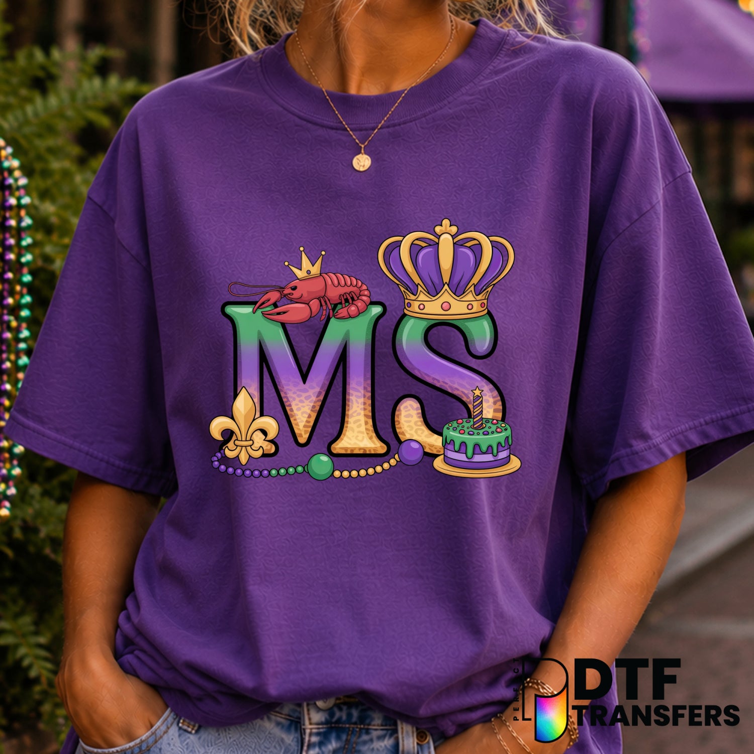 Mardi Gras Leopard Mississippi Crawfish Beads – Mardi Gras DTF Transfer (view 2 of 2) – by Perfect DTF Transfers – Premade...