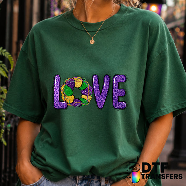 Mardi Gras Love King Cake Beads Leopard Glitter – Mardi Gras DTF Transfer (view 2 of 2) – by Perfect DTF Transfers – Prema...