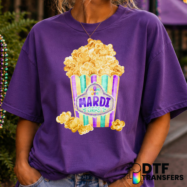 Mardi Gras Popcorn – Mardi Gras DTF Transfer (view 1 of 2) – by Perfect DTF Transfers – Premade DTF Transfers – Mardi Gras...