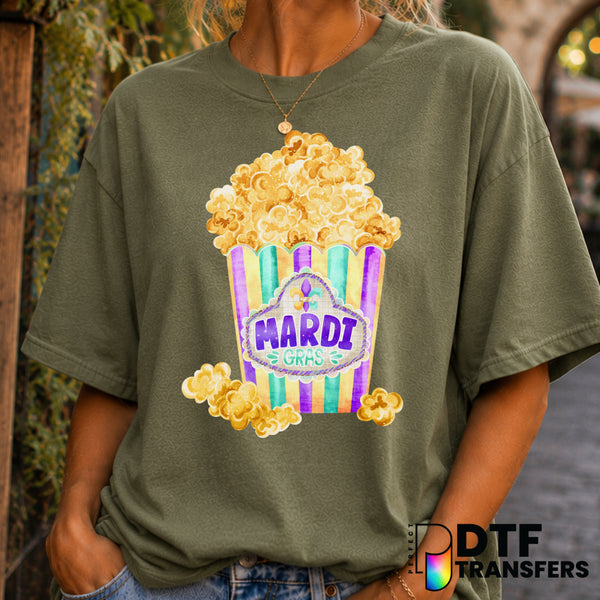 Mardi Gras Popcorn – Mardi Gras DTF Transfer (view 2 of 2) – by Perfect DTF Transfers – Premade DTF Transfers – Mardi Gras...