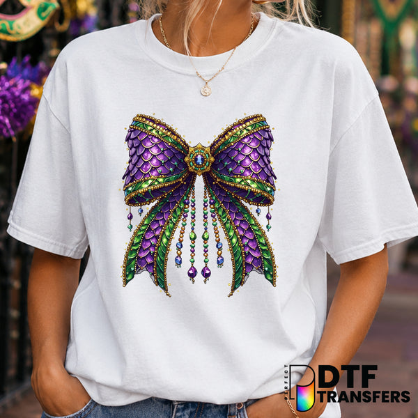 Mardi Gras Scale Coquette Bow – DTF Transfer (view 1 of 2) – by Perfect DTF Transfers – Premade DTF Transfers – Mardi Gras...