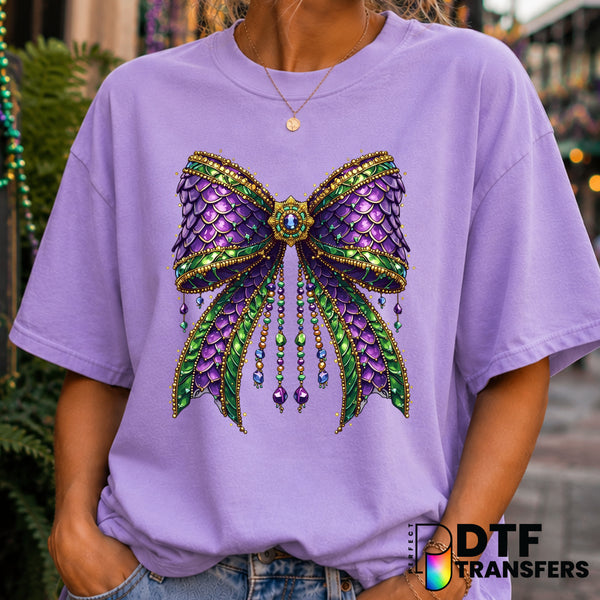 Mardi Gras Scale Coquette Bow – DTF Transfer (view 2 of 2) – by Perfect DTF Transfers – Premade DTF Transfers – Mardi Gras...