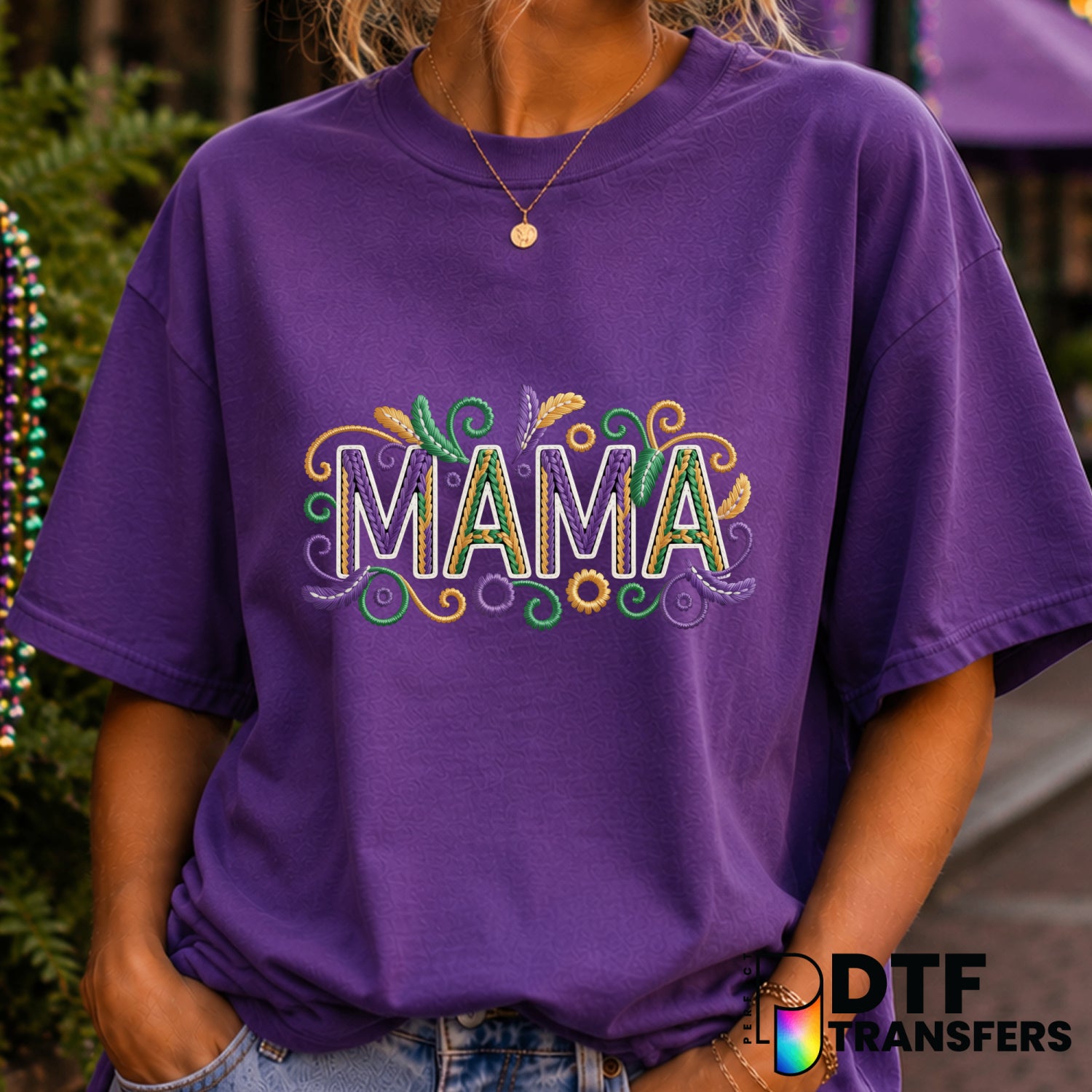 Mardi Gras Scrolls Floral – DTF Transfer (view 2 of 2) – by Perfect DTF Transfers – Premade DTF Transfers – Mardi Gras, Pr...