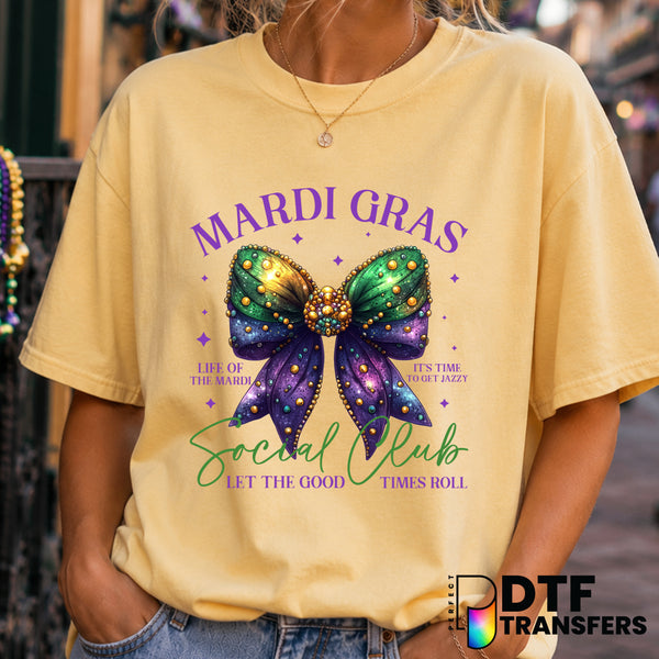 Mardi Gras Social Club Let the Good Times Roll – Mardi Gras DTF Transfer (view 1 of 2) – by Perfect DTF Transfers – Premad...