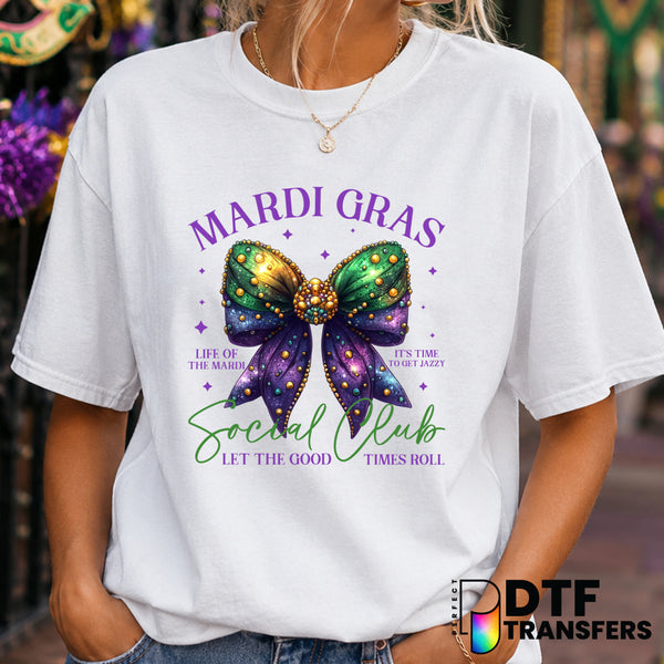 Mardi Gras Social Club Let the Good Times Roll – Mardi Gras DTF Transfer (view 2 of 2) – by Perfect DTF Transfers – Premad...