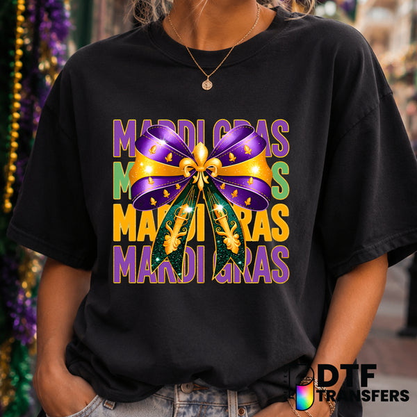 Mardi Gras Stacked Coquette Bow – DTF Transfer (view 2 of 2) – by Perfect DTF Transfers – Premade DTF Transfers – Mardi Gr...