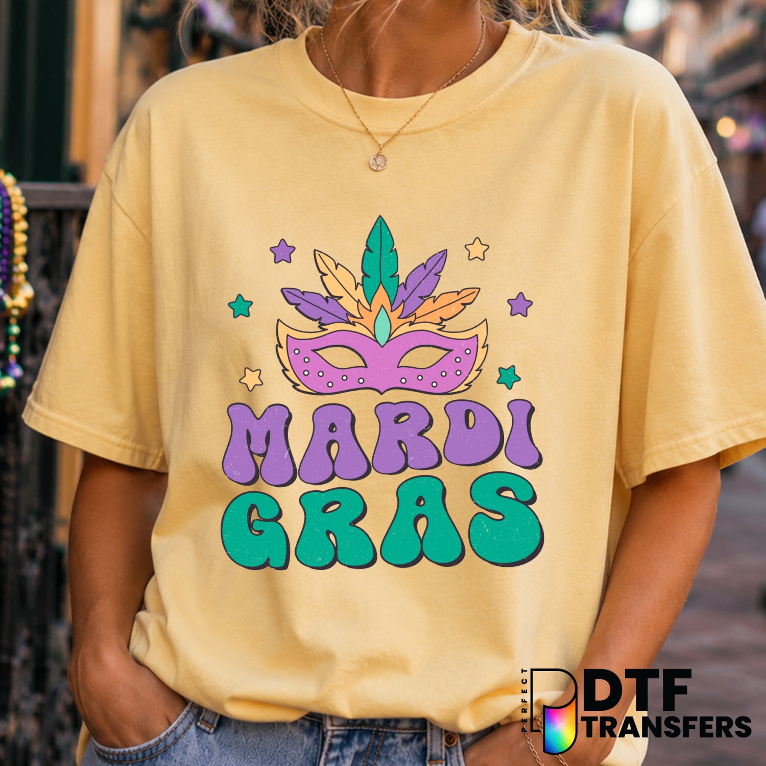 MARDI GRAS Stacked Mask Jester Hat – DTF Transfer (view 1 of 2) – by Perfect DTF Transfers – Premade DTF Transfers – Mardi...