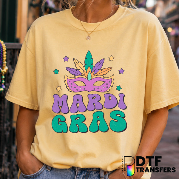 MARDI GRAS Stacked Mask Jester Hat – DTF Transfer (view 1 of 2) – by Perfect DTF Transfers – Premade DTF Transfers – Mardi...
