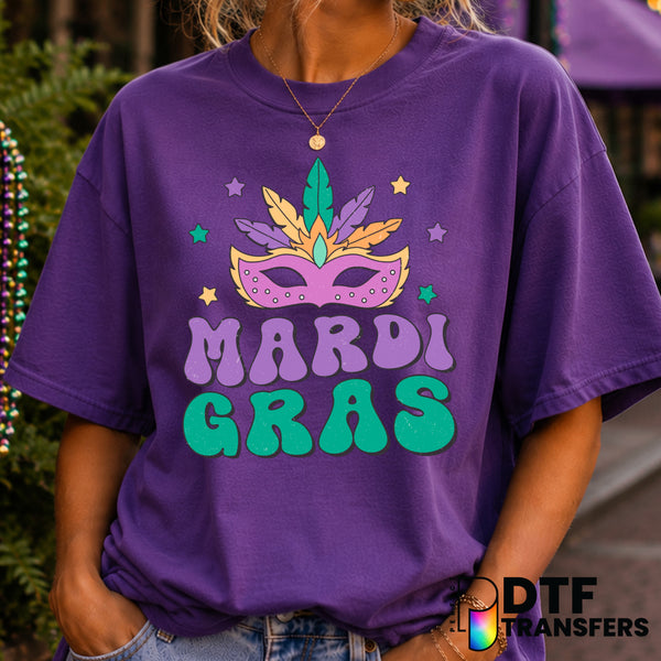 MARDI GRAS Stacked Mask Jester Hat – DTF Transfer (view 2 of 2) – by Perfect DTF Transfers – Premade DTF Transfers – Mardi...
