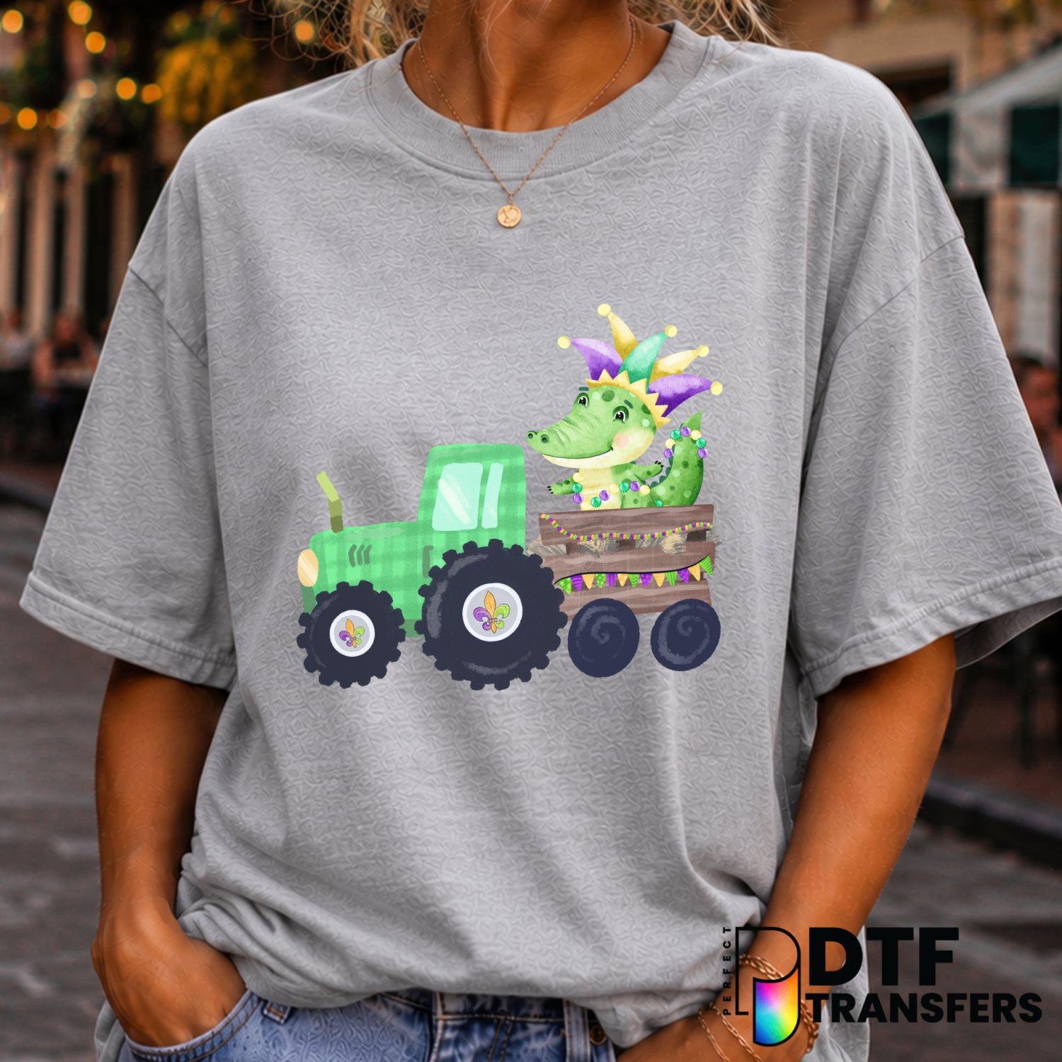 Mardi Gras Tractor Alligator – DTF Transfer (view 1 of 2) – by Perfect DTF Transfers – Premade DTF Transfers – Mardi Gras,...