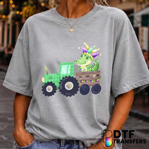 Mardi Gras Tractor Alligator – DTF Transfer (view 1 of 2) – by Perfect DTF Transfers – Premade DTF Transfers – Mardi Gras,...