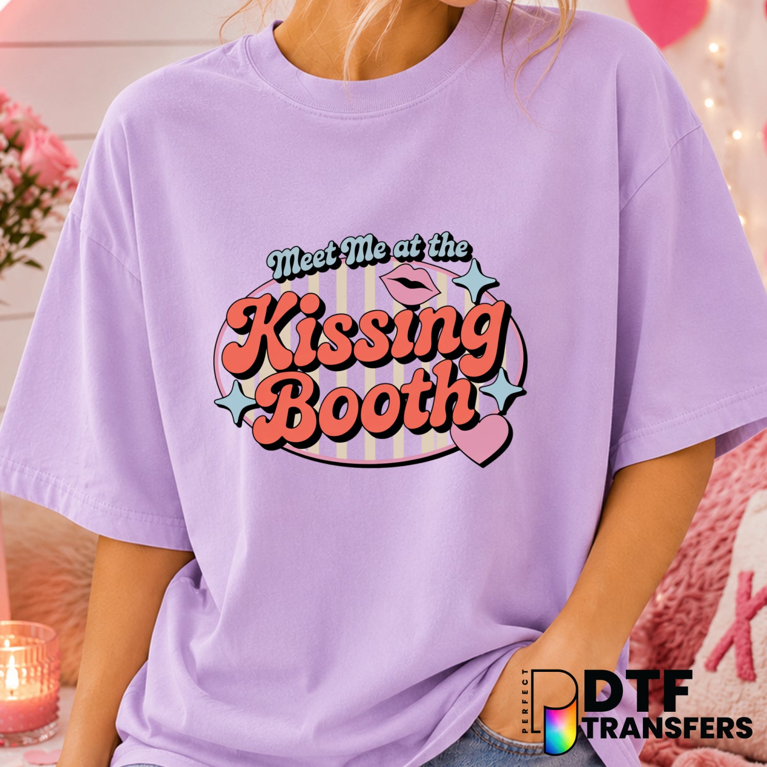 Meet Me At The Kissing Booth – Valentine's Day DTF Transfer (view 2 of 2) – by Perfect DTF Transfers – Premade DTF Transfe...