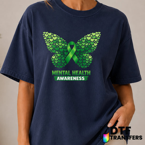 Mental Health Awareness Heart Butterfly Ribbon – DTF Transfer (view 1 of 2) – by Perfect DTF Transfers – Premade DTF Trans...