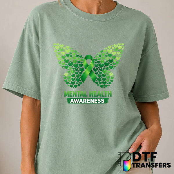 Mental Health Awareness Heart Butterfly Ribbon – DTF Transfer (view 2 of 2) – by Perfect DTF Transfers – Premade DTF Trans...