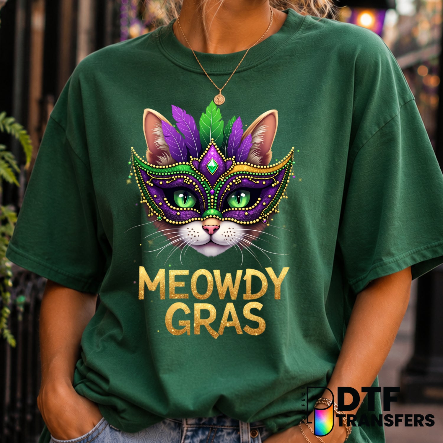 MEOWDY GRAS – Mardi Gras DTF Transfer (view 1 of 2) – by Perfect DTF Transfers – Premade DTF Transfers – Mardi Gras, Festival