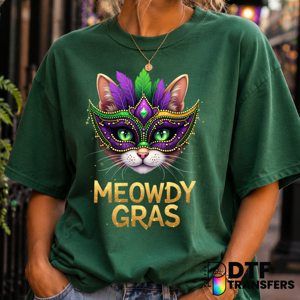 MEOWDY GRAS – Mardi Gras DTF Transfer (view 1 of 2) – by Perfect DTF Transfers – Premade DTF Transfers – Mardi Gras, Festival