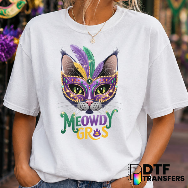 Meowdy Gras – Mardi Gras DTF Transfer (view 1 of 2) – by Perfect DTF Transfers – Premade DTF Transfers – Mardi Gras, Festival