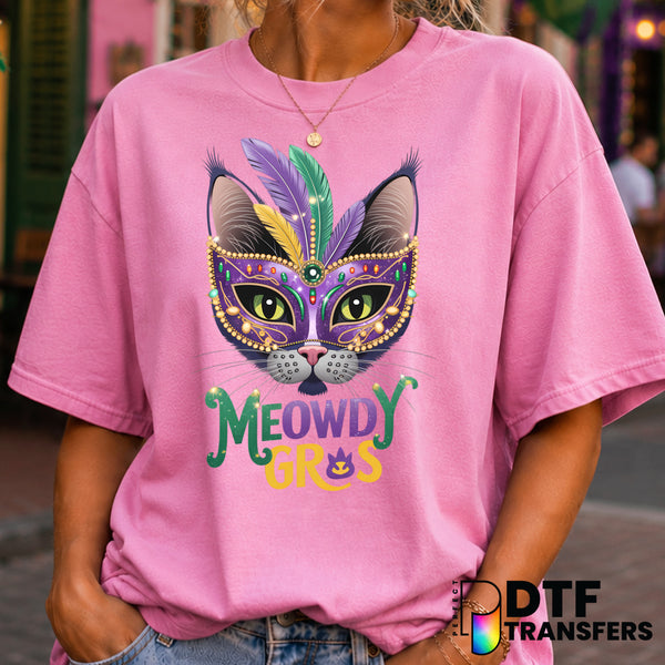 Meowdy Gras – Mardi Gras DTF Transfer (view 2 of 2) – by Perfect DTF Transfers – Premade DTF Transfers – Mardi Gras, Festival