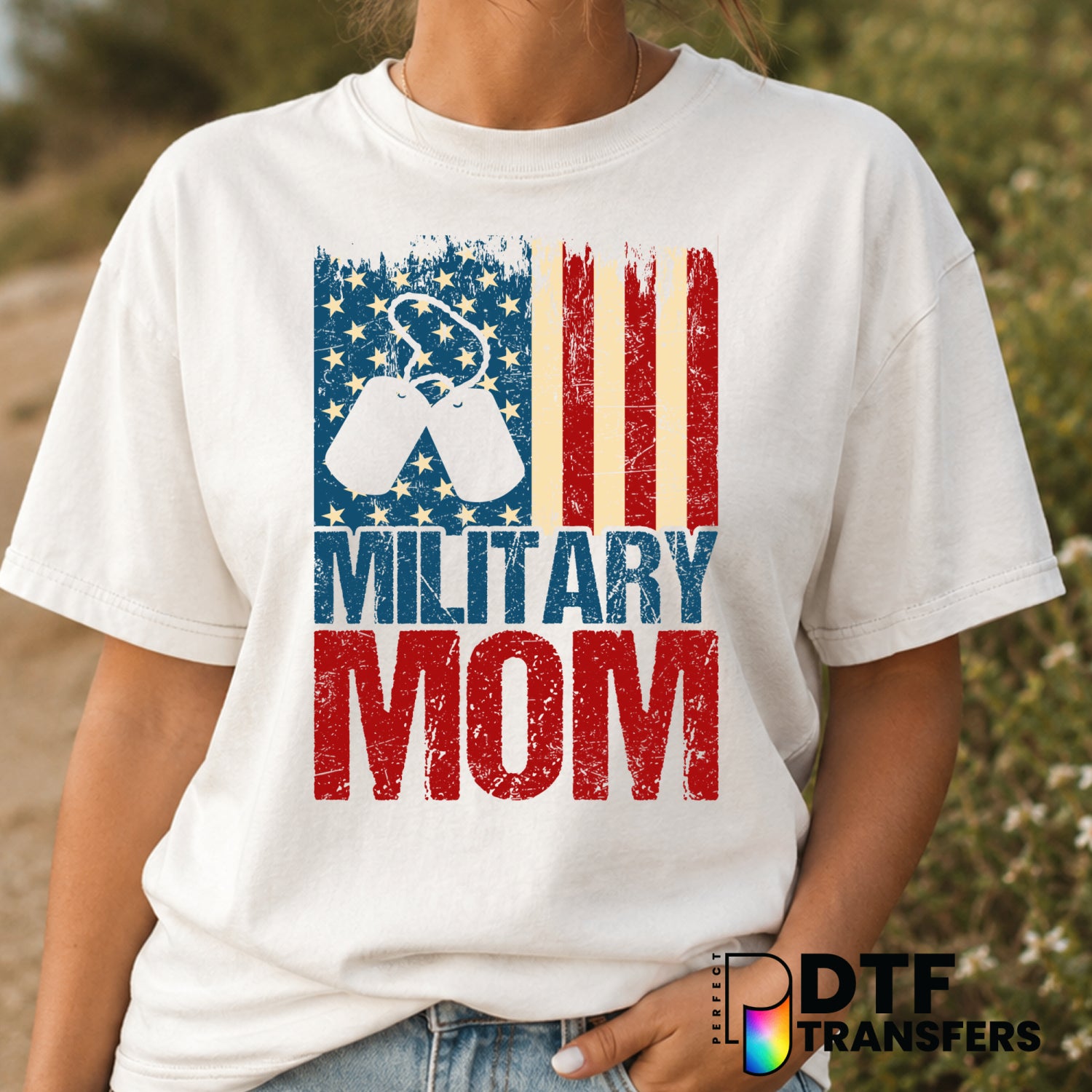 Military Mom Mother's Day American Flag Grunge – Mother's Day DTF Transfer (view 2 of 2) – by Perfect DTF Transfers – Prem...