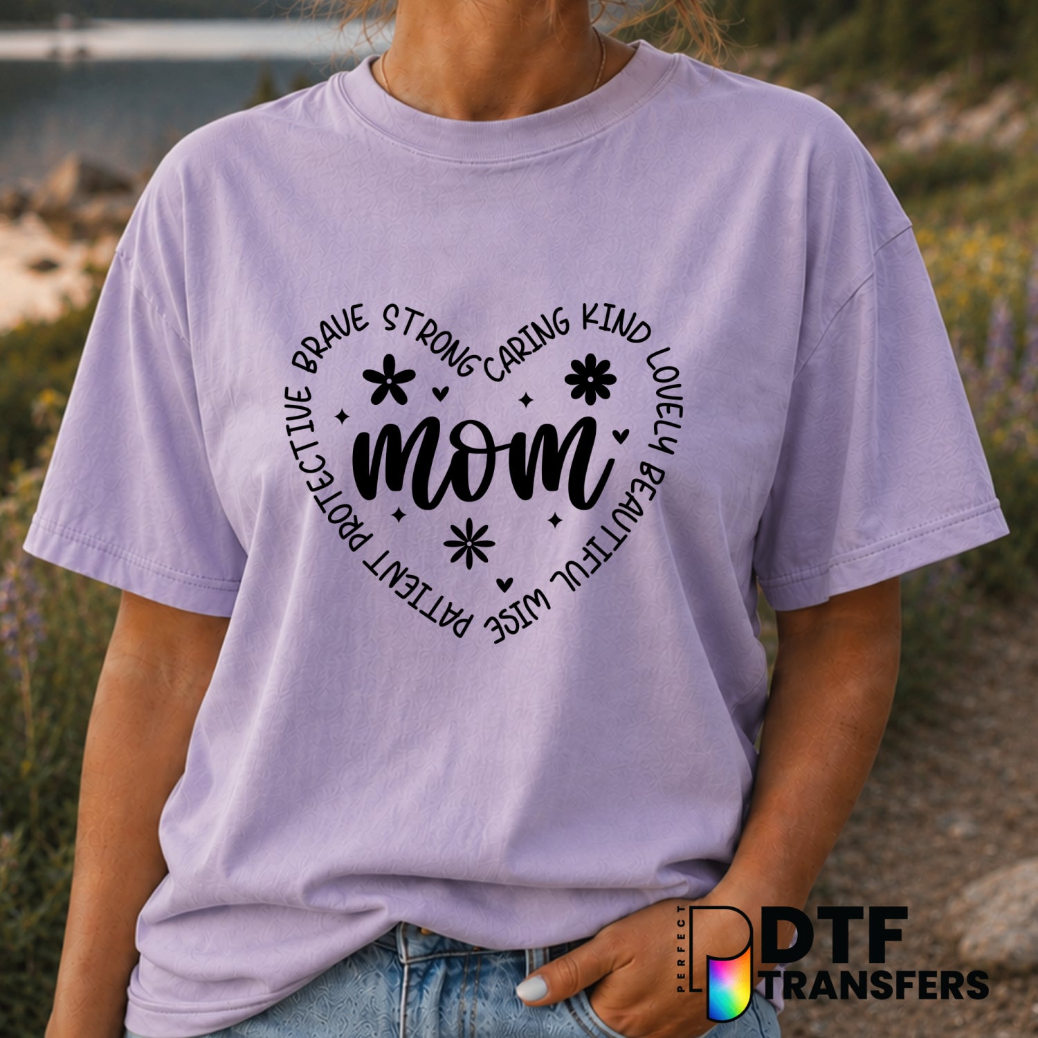 Mom Floral Heart – Mother's Day DTF Transfer (view 1 of 2) – by Perfect DTF Transfers – Premade DTF Transfers – Mother's D...