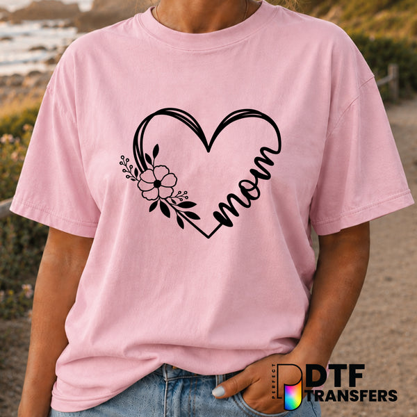 Mom Script Floral Heart – Mother's Day DTF Transfer (view 2 of 2) – by Perfect DTF Transfers – Premade DTF Transfers – Mot...