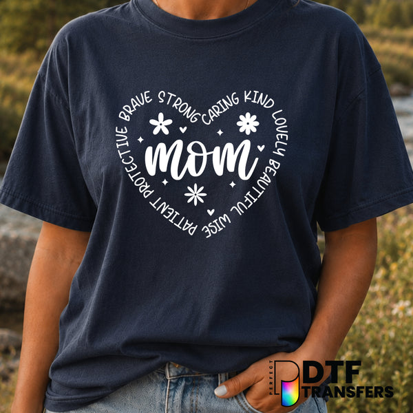 Mom White Floral Heart – Mother's Day DTF Transfer (view 2 of 2) – by Perfect DTF Transfers – Premade DTF Transfers – Moth...