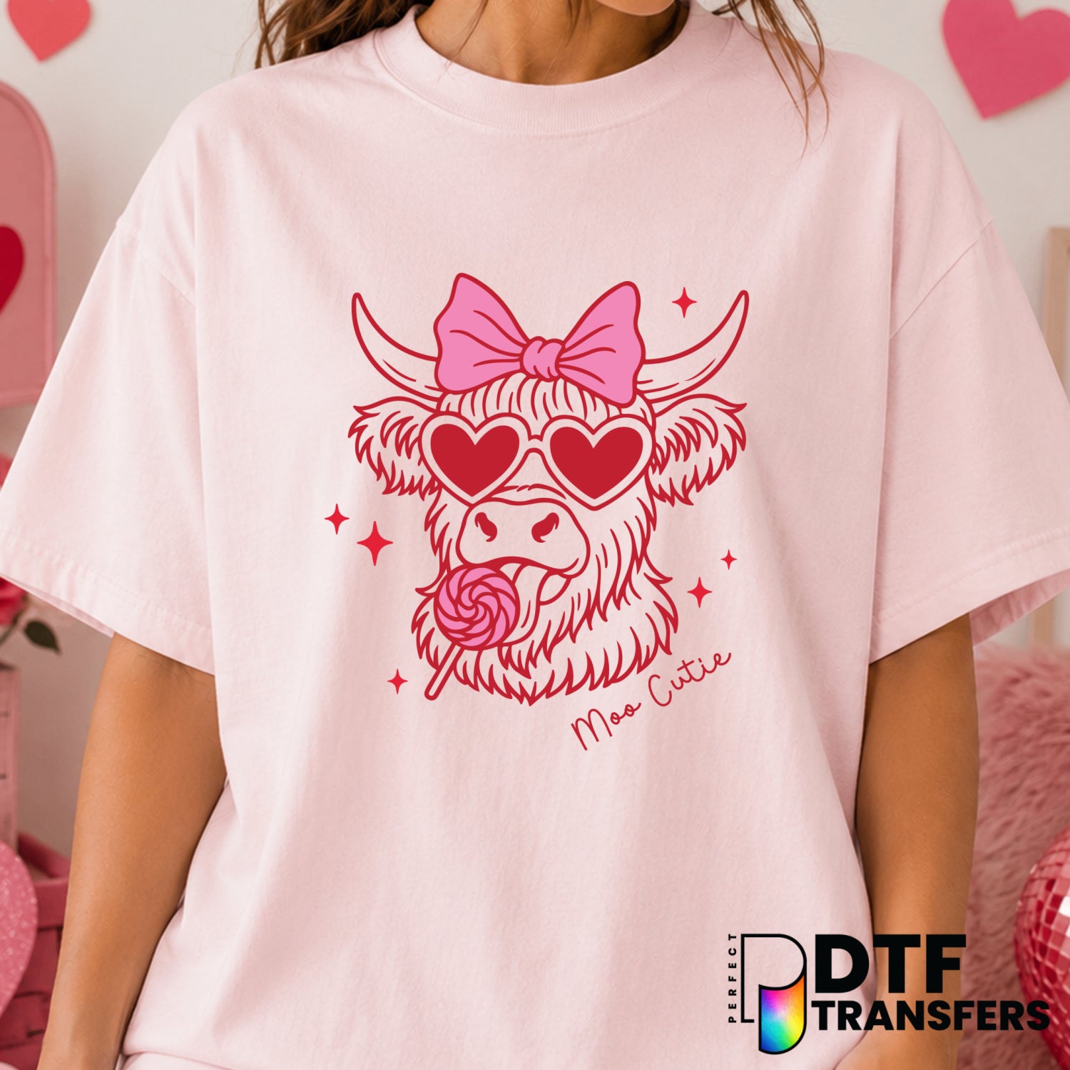 Moo Cutie – Valentine's Day DTF Transfer (view 2 of 2) – by Perfect DTF Transfers – Premade DTF Transfers – Valentine's Da...