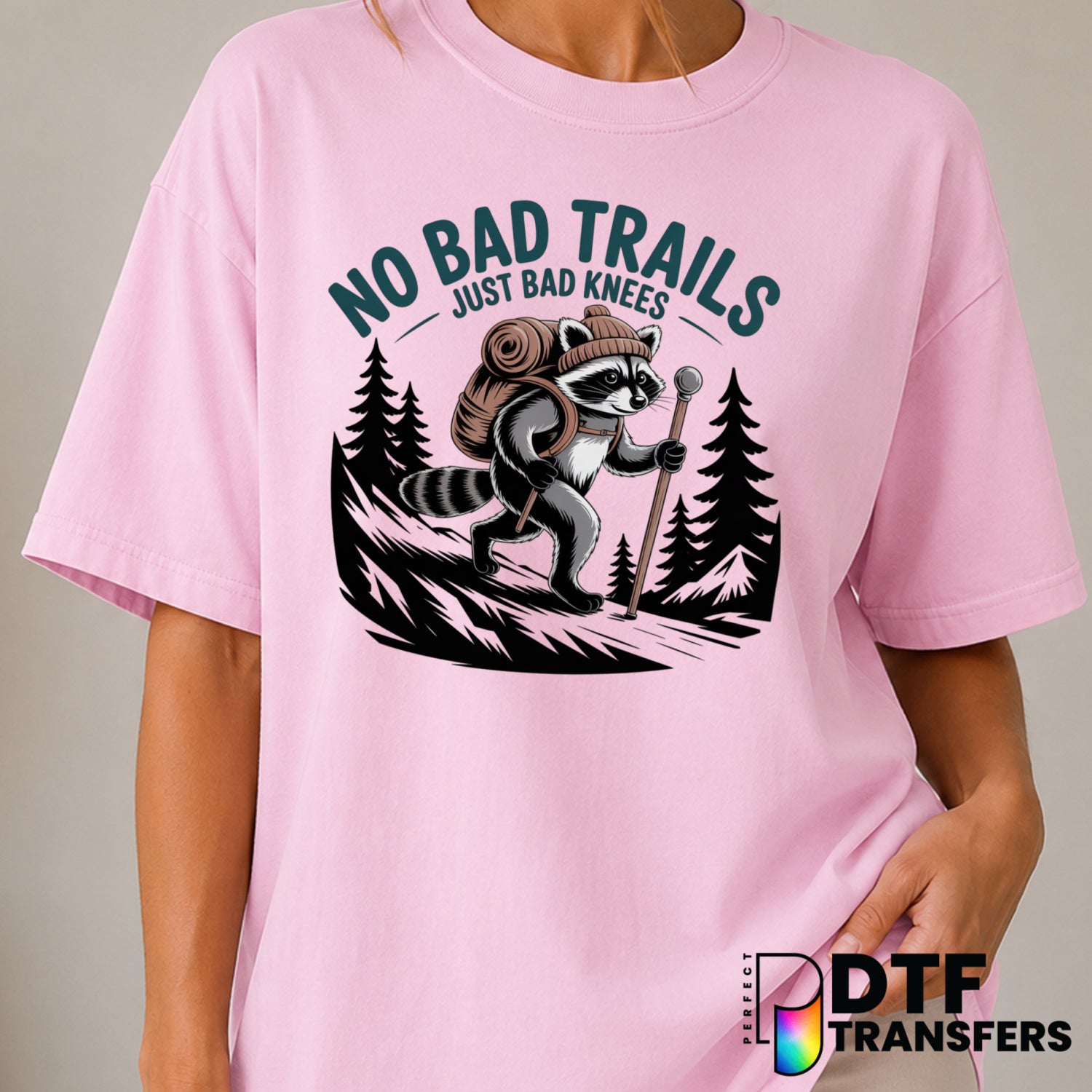 NO BAD TRAILS JUST BAD KNEES – Hiking DTF Transfer (view 2 of 2) – by Perfect DTF Transfers – Premade DTF Transfers – Hiki...