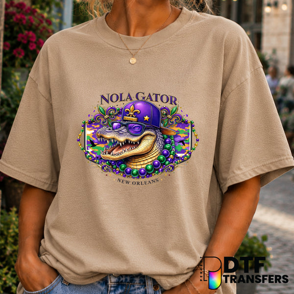NOLA GATOR NEW ORLEANS MARDI GRAS – DTF Transfer (view 1 of 2) – by Perfect DTF Transfers – Premade DTF Transfers – Mardi...