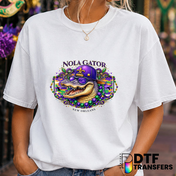 NOLA GATOR NEW ORLEANS MARDI GRAS – DTF Transfer (view 2 of 2) – by Perfect DTF Transfers – Premade DTF Transfers – Mardi...