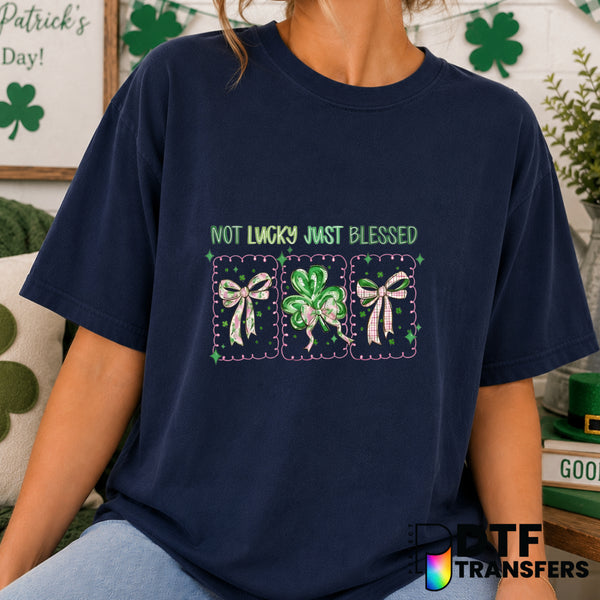 Not Lucky Just Blessed Coquette Sparkle Bows – St. Patrick's Day DTF Transfer (view 1 of 2) – by Perfect DTF Transfers – P...
