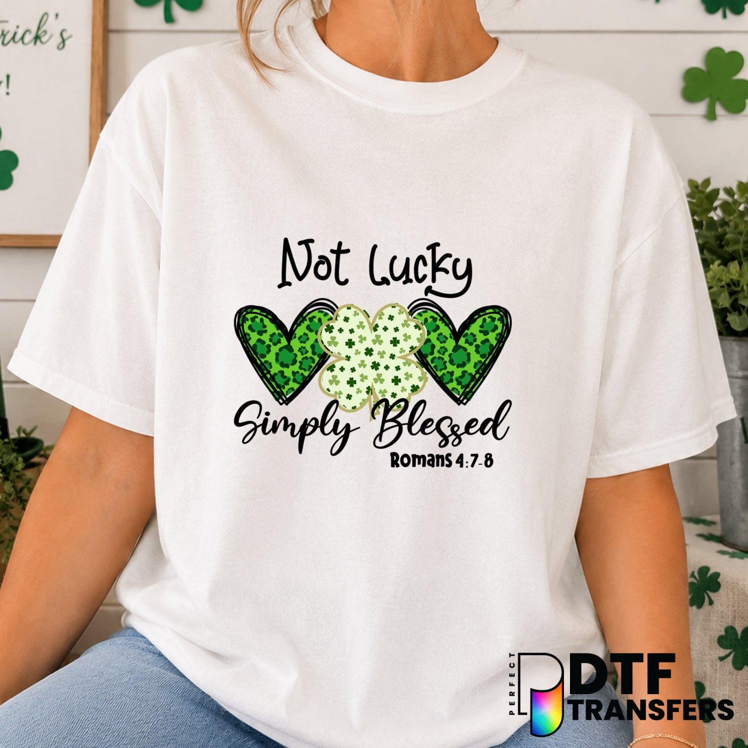 NOT LUCKY SIMPLY BLESSED – St. Patrick's Day DTF Transfer (view 2 of 2) – by Perfect DTF Transfers – Premade DTF Transfers...