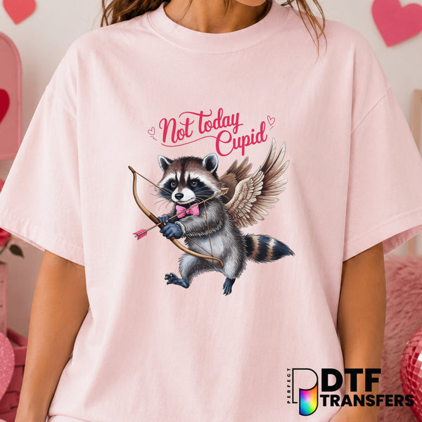 Not Today Cupid Feral Raccoon – Valentine's Day DTF Transfer (view 1 of 2) – by Perfect DTF Transfers – Premade DTF Transf...