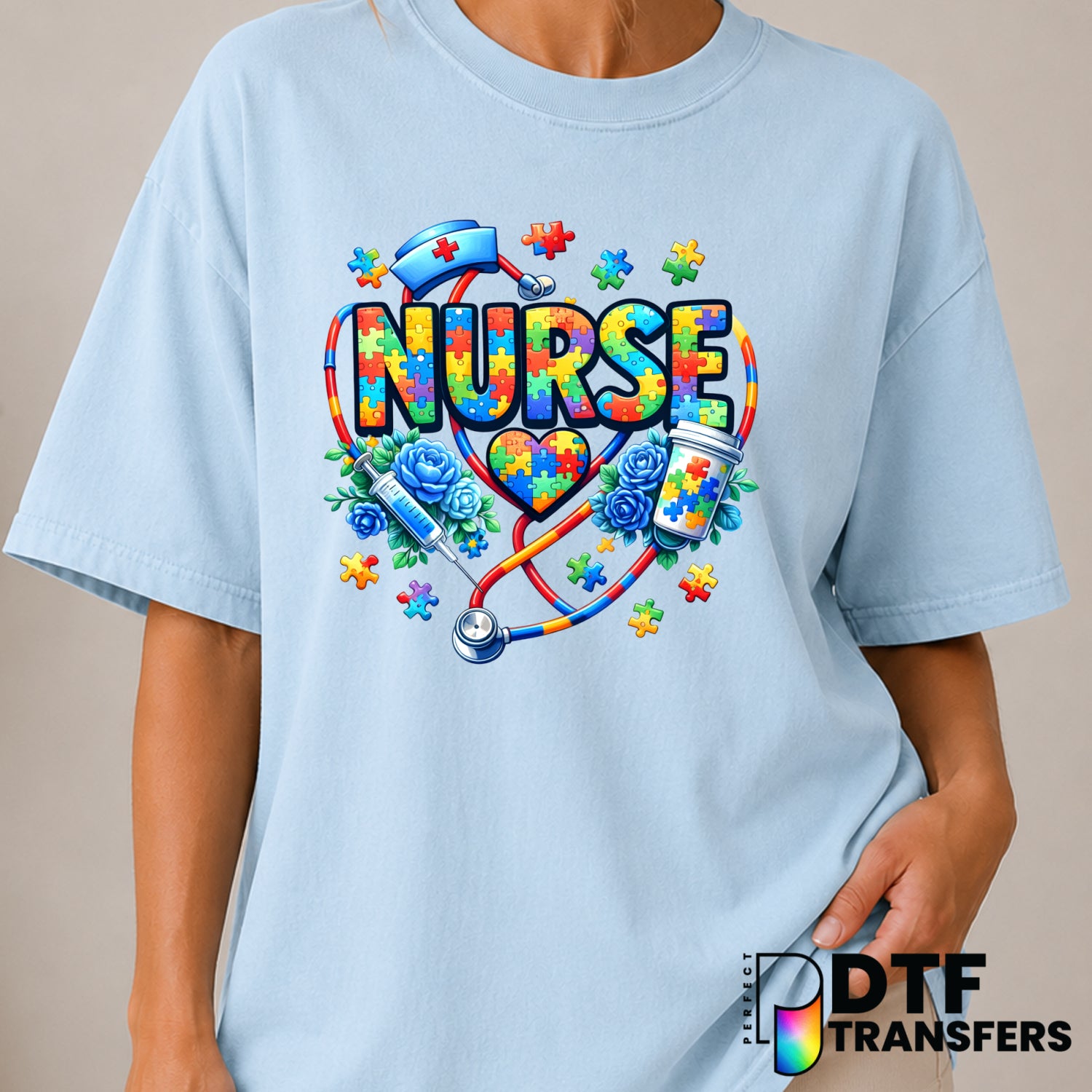 Nurse Autism Supporter – Autism Awareness DTF Transfer (view 1 of 2) – by Perfect DTF Transfers – Premade DTF Transfers –...