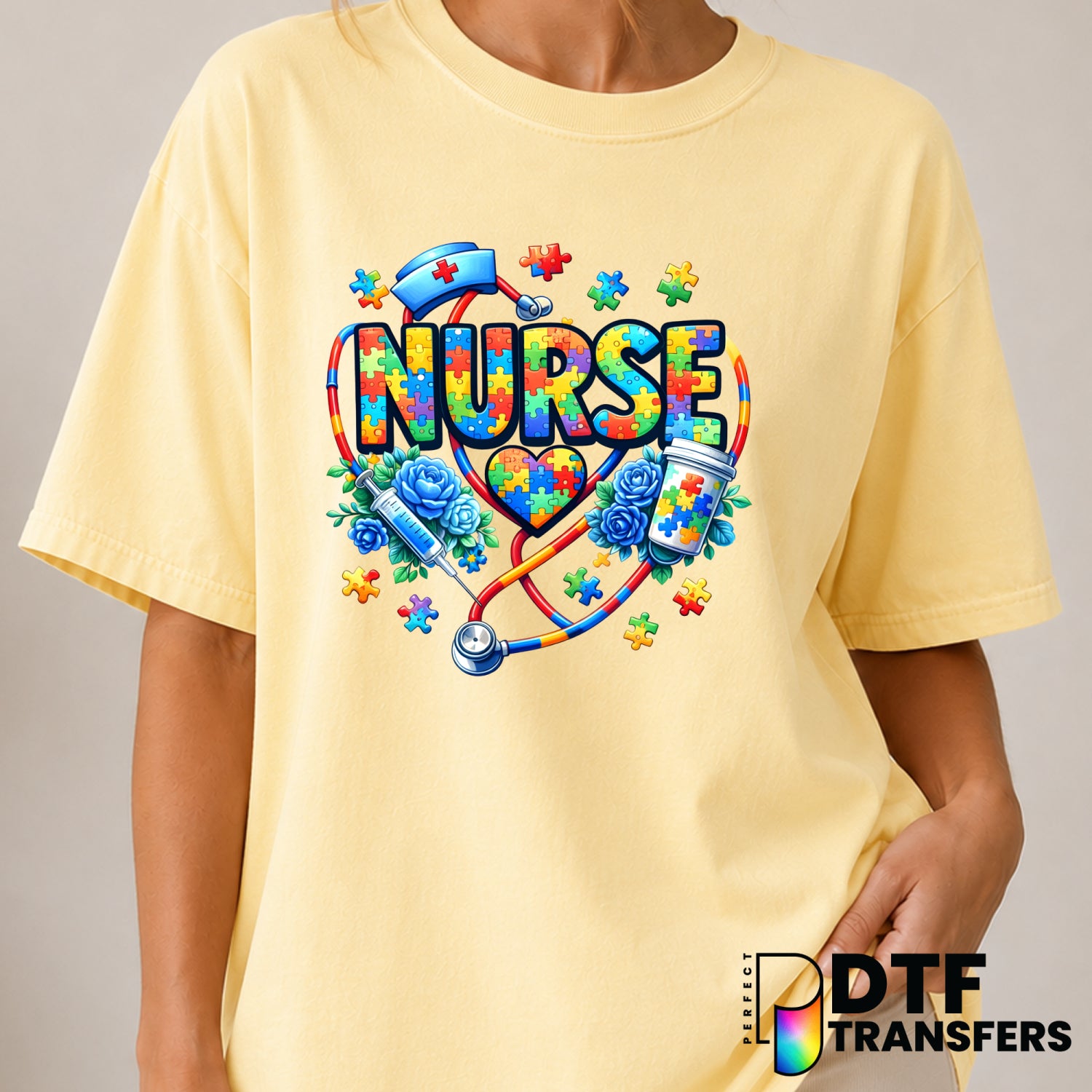 Nurse Autism Supporter – Autism Awareness DTF Transfer (view 2 of 2) – by Perfect DTF Transfers – Premade DTF Transfers –...